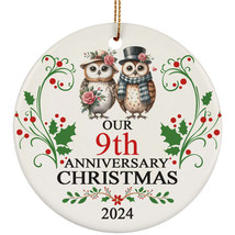 Cute Owl Bird Couple Love 9th Anniversary 2024 Ornament Gift 9 Years Christmas - £11.70 GBP