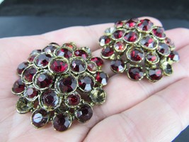 Antique / vintage GARNET buttons LARGE 1 5/8&quot; dia GOLD tone - £95.77 GBP