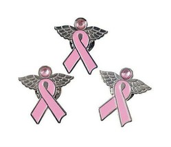 24 Angel Pins with Wings Pink Ribbon Breast Cancer Awareness Cure Charm ... - £26.17 GBP
