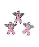 24 Angel Pins with Wings Pink Ribbon Breast Cancer Awareness Cure Charm ... - £26.17 GBP