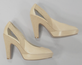 B MAKOWSKY Belle Heels Platform Peep Toe Ivory Leather Fabric Pump Wms 8... - £39.86 GBP