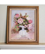 Vintage 1991 Painting Still ART Pink Roses 21x25 Inch Wood Framed Alicia... - €110,43 EUR