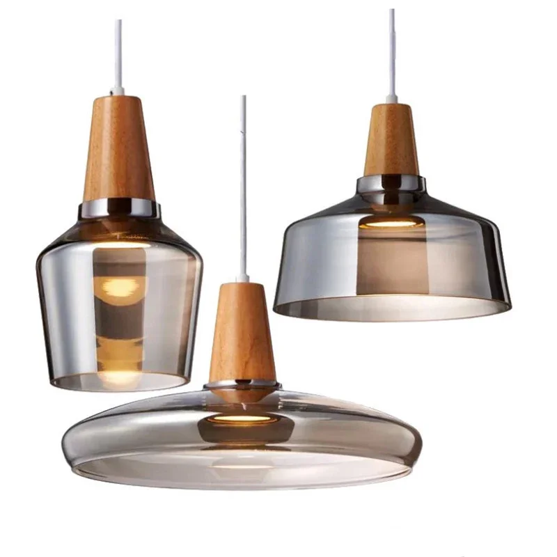 Retro Glass Pendant Lights Loft Industrial Decor Modern Wood Hanging Lamp - $38.05+