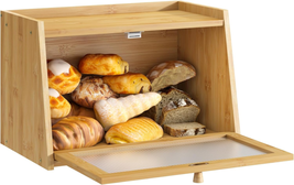 Bread Box Kitchen Countertop with Window Farmhouse Bread Box Bamboo Wood Oversiz - £33.78 GBP