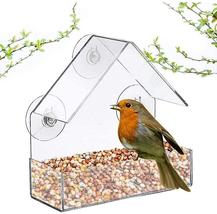 Acrylic Window Bird Feeder Outdoor Bird House Feeder With Suction Cups And Tray - £17.65 GBP