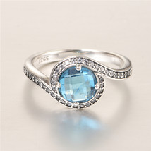 925 Sterling Silver Radiant Embellishment Ring with Blue Zirconia  - £14.84 GBP