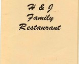 H &amp; J Family Restaurant Menu Louisville Kentucky 1990&#39;s - $17.88