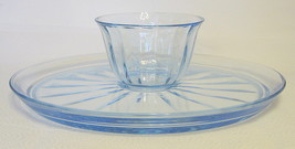 Large Blue Glass Serving Platter and Dip Bowl - £43.33 GBP