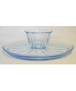 Large Blue Glass Serving Platter and Dip Bowl - £43.01 GBP