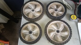 6NN66 LAWN MOWER WHEELS: (2) 6-7/8&quot; X 1-3/4&quot; X 1/2&quot; &amp; (2) 7-7/8&quot; X 1-3/4&quot; X 1/2&quot; - £13.07 GBP