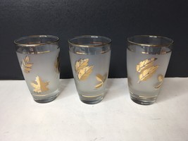 3 Vintage Libbey Frosted Gold Leaf Foliage MCM 1950s Glass 8oz Tumblers - $12.00