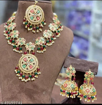 Diwali Jadau Kundan Light Weighted Rani Long Haar Jhumki Tikka Jewelry S... - £40.38 GBP