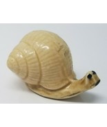 Figurine Snail Cream Shell Small Hand Painted Glazed Ceramic Brown Vintage  - $14.20