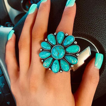 Artificial Turquoise Alloy Flower Ring - $20.95