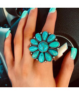 Artificial Turquoise Alloy Flower Ring - $28.88 CAD