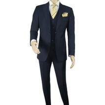 Men Suit BERLUSCONI Turkey 100% Italian Wool Super 180's Vested #Ber17 Navy Blue image 3