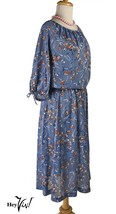 Vintage Blue Floral Dress w Easy Fit Blouson Top, Full Sleeve, Sze S/M -... - £22.38 GBP
