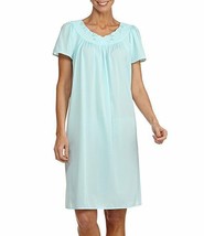 NEW Miss Elaine Tricot Floral Embroidered Nightgown Pajamas Seafoam Green S - £22.99 GBP