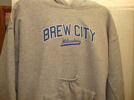 Milwaukee Hoodie Sweatshirt L Brew City beer koozie holder gray brewers  - $26.72