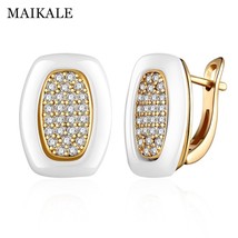 MAIKALE Classic Square Ceramic Stud Earrings Copper Gold Silver Color Black Whit - £9.29 GBP
