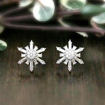 Snowflake Stud Earrings 1.3ct Baguette Cut Simulated Diamond 14k White Gold Over - £66.21 GBP