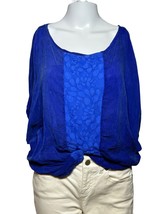 Language Shirt Women&#39;s Size XS Blue Silk Blend Dolman Sleeves Lace Vibrant Top - £14.67 GBP