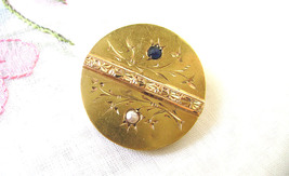 Victorian 18k Gold Sapphire Seed Pearl Brooch Antique Edwardian Solid 18... - $255.00