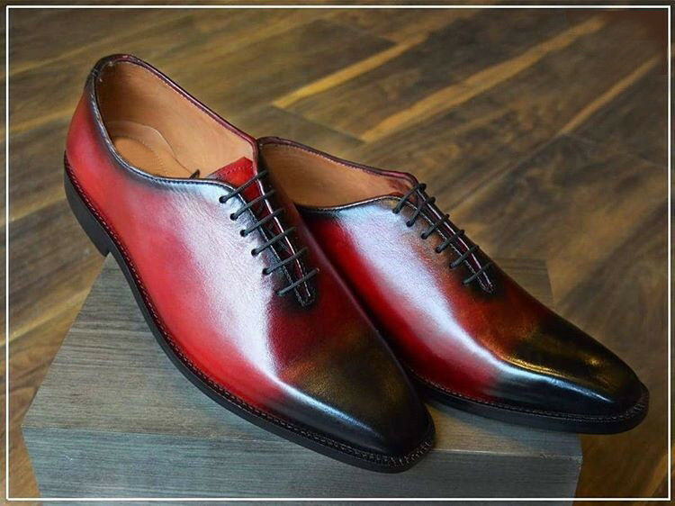 Oxford Burgundy Color Derby Burnished Toe Genuine Leather Lace Up Shoes US 7-16