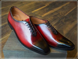 Oxford Burgundy Color Derby Burnished Toe Genuine Leather Lace Up Shoes US 7-16 - £108.05 GBP