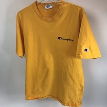 VTG 90s Champion Spell Out Logo T-Shirt Embroidered Yellow Gold Sz M - £15.81 GBP