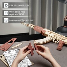 Robotime Rokr Automatic Rifle AK-47 3D Wooden Assembly Gun Double Firing... - $67.80