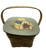 Country Wooden Basket with Hinged Lid and Handle Sanders Art Bear Rabbit... - $29.00