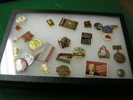 Collectable Collection 24  USSR Pins, Medals, Ribbons etc.in Dispaly Case..SALE - £269.80 GBP