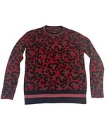 AQUA Red Leopard Print Knit Sweater XS Crewneck Long Sleeve - $29.69