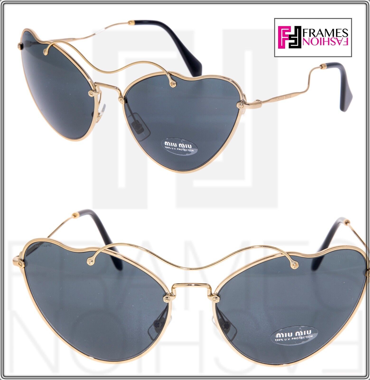 MIU MIU SCENIQUE Cat Eye 55R Black Gold Cat Eye Metal Sunglasses MU55RS - $227.70