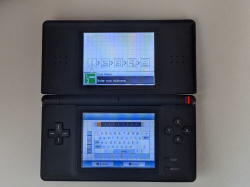 Nintendo DS Lite Video Game Console Jet Black Blue Working BROKEN HINGE - £27.42 GBP