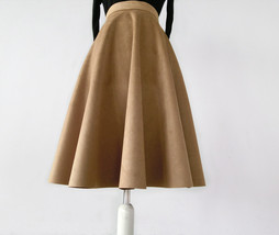 Camel Suede A-line Midi Skirt Winter Women Custom Plus Size Flare Party Skirt image 11