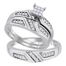 Sterling Silver His Her Princess Diamond Matching Bridal Wedding Ring Set 1/3 - £199.21 GBP