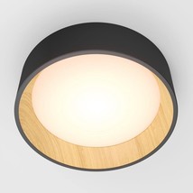 Artika Alton 13&quot; 1-Light Modern Black and Wood LED Flush Mount Ceiling L... - $48.51