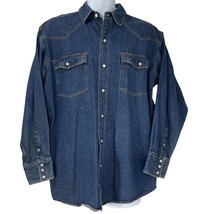 Y2K Western Denim Pearl Snap Men Size L Blue Cowboy Shirt Vintage - £11.16 GBP