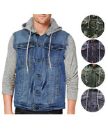 CS Men&#39;s Ripped Distressed Button Up Denim Jean Vest Removable Hood Slim... - $703.55 MXN+