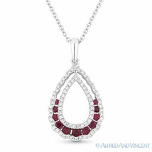 0.72 ct Red Ruby Diamond Pave 14k White Gold Tear-Drop Pendant &amp; Chain Necklace - £1,169.23 GBP