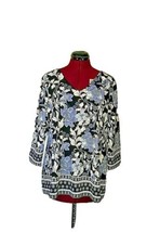 Charter Club Top Multicolor Women Floral Print V Neck 3/4 Sleeves Size Large - £36.16 GBP