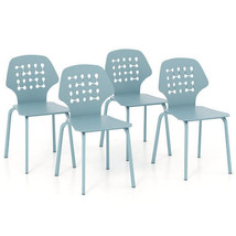 Set of 4 Metal Dining Chair with Hollowed Backrest and Metal Legs-Blue - £150.54 GBP