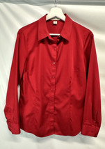 Coldwater Creek Red 100% Cotton No Iron Button Up Blouse Shirt S/8 - £19.76 GBP