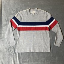 H&amp;M L.O.G.G Sweater Mens Large  Red, White &amp; Blue Stripes on Gray  Long ... - $15.34