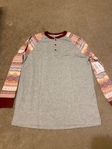 LuLaRoe Mark Henley Shirt Long Sleeve Size S pink with Aztec sleeve NWT - £14.53 GBP