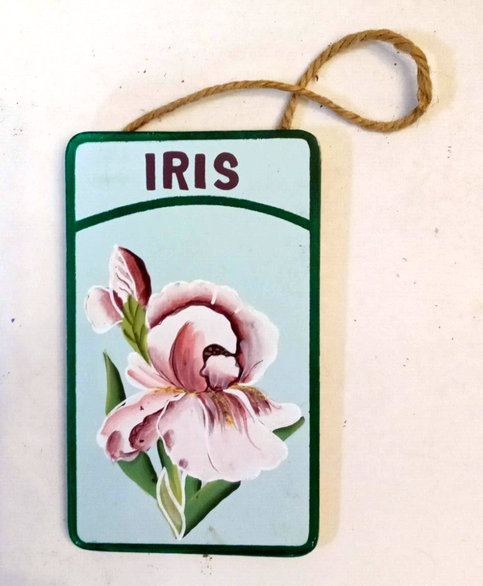 Cute Little IRIS Flower Wooden Wall Sign 5.5&quot; Wood Plaque Cottage Chic F... - $5.87