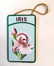 Cute Little IRIS Flower Wooden Wall Sign 5.5&quot; Wood Plaque Cottage Chic Farmhouse - £4.64 GBP