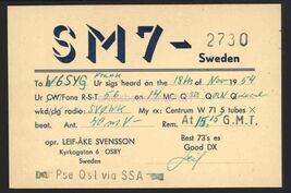 QSL CARD ham radio card * SM7-2730 OSBY Sweden 1954  BRIO stamp Leif Sve... - $6.50